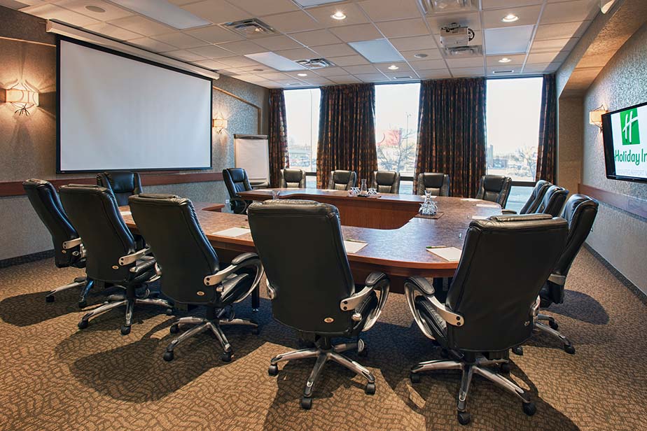 Virtual conference in boardroom